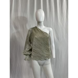 Saylor 'Yael' Silver Pliss� One-Shoulder Top Size XS